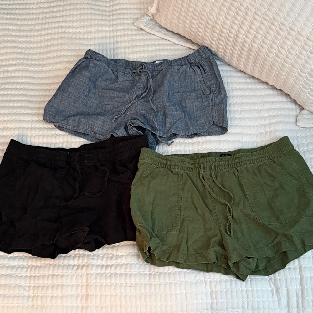 3 pairs of J. Crew Women's Cargo Shorts - Black, Olive, and chambray